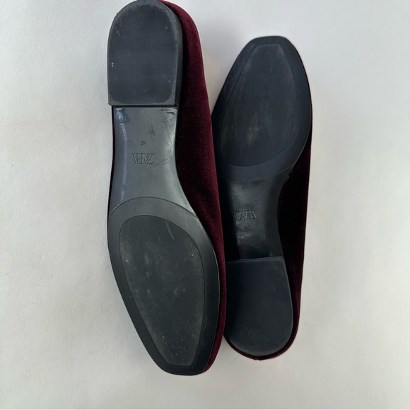 Zara burgundy velvet flat low heel smoking driving loafers 40/9 - Picture 7 of 7